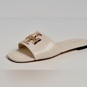 Tory Burch Cream Slide Sandal with Gold Logo Accent